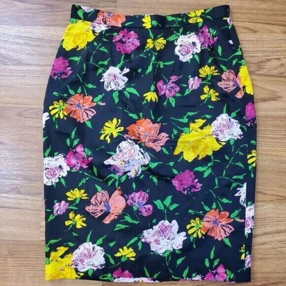 Carlisle womens Size 12  Skirt faux Wrap Floral Pencil Midi Length Bold Colorful - Picture 5 of 5